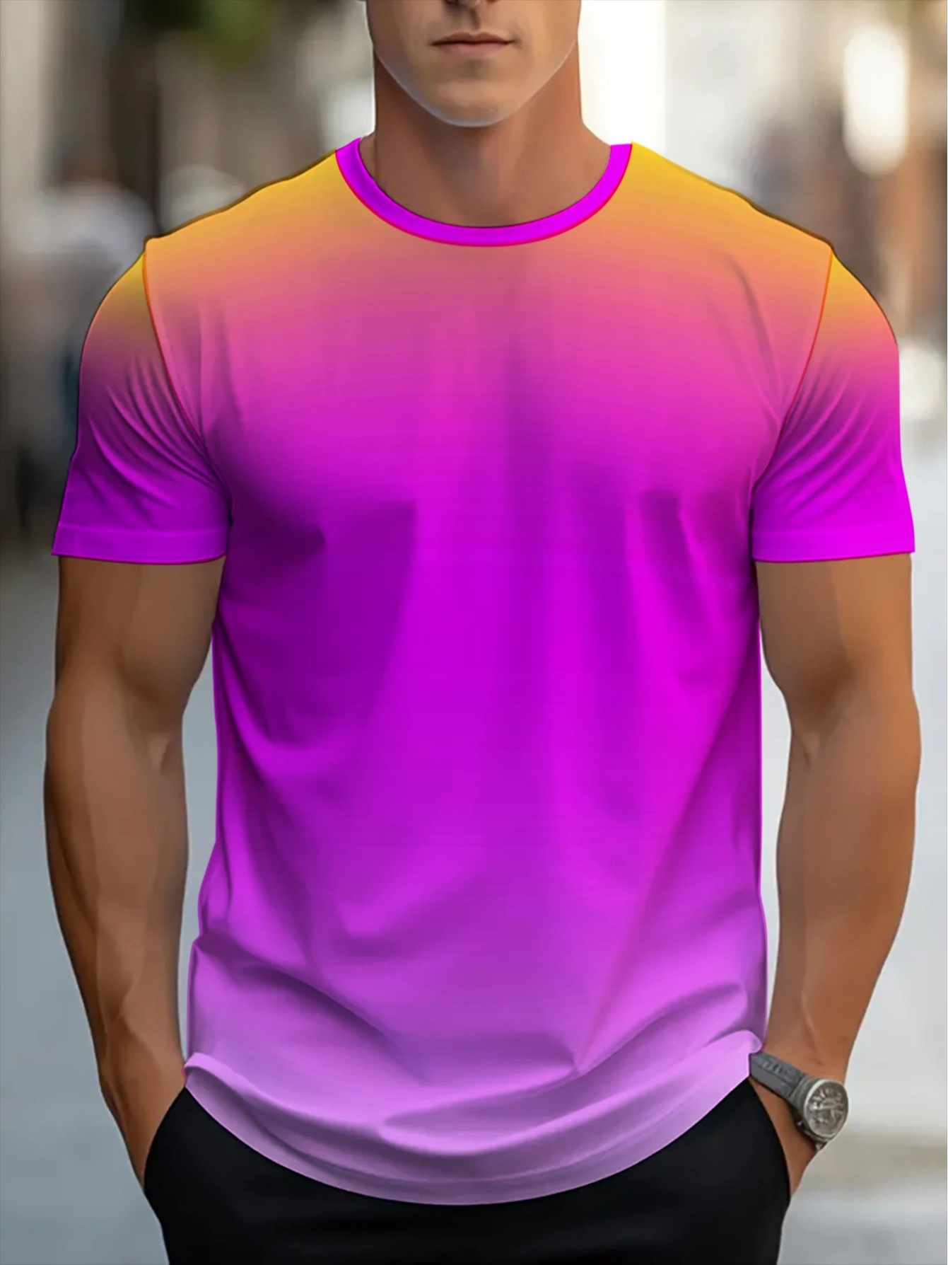 T Shirt Dry Fit - قميص رياضي بياقة دائرية بتدرج لوني